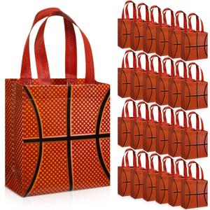 Huhumy 24 Pcs Basketball Party Favor Bags Treat Goodie Snack Gift Bags with Handles for Sports Team Gift Birthday Party Supplies