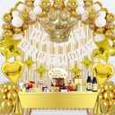 Golden Birthday Decorations Set - Gold Party Decorations with Banner, Crown BalloonBalloon Arch, Curtains Background, Tablecloth, Cake Topper, Confetti Balloons for Boys Girls Men Women Party