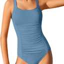 BAVEDER Girls Swimsuit One Piece Swimsuits Solid Ruched Bathing Suit for Girls Full Coverage Modest Padded Swimwear 9-16y (11-12 Years, Dark Blue)