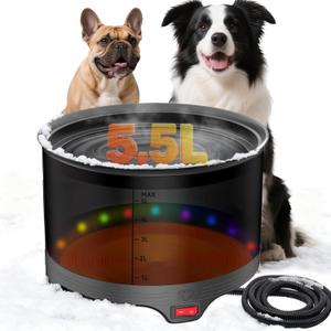 5.5L Heated Water Bowl, 1.45Gal Large Heated Dog Bowls for Outside, Outdoor Winter Waterproof Heat Pet Water Bowl with Chew Resistant Power Cord & LED Neon for Dog/ Cat/ Chicken/ Duck/ Rabbit
