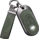 YO&YOYE Compatible with Mercede Key Fob Cover with Keychain Leather Key Case Protector for 2020-2022 S-Class G-Class E-Class (Model3, Green)