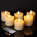Eywamage Ivory Dripping Wax Flameless Votive Candles with Remote Batteries, 2x2 in Flickering Christmas LED Candles Set of 6