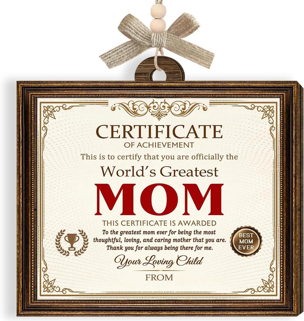 8 x Wooden Ornament for Mom, Birthday Gifts for Mom from Son and Daughter, Meaningful Certificate Keepsake for Mommy Nana, Wooden Ornament for Hanging Decor