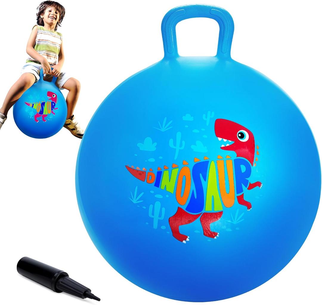 ZOOJOY Hopper Ball for Kids,18Inch Bouncy Ball with Handle - Blue Dinosaur Toys for 3-8 Years Old Boys Girls with Pump, Inflatable Toddler Bouncer Gifts for Indoor Outdoor Active Play