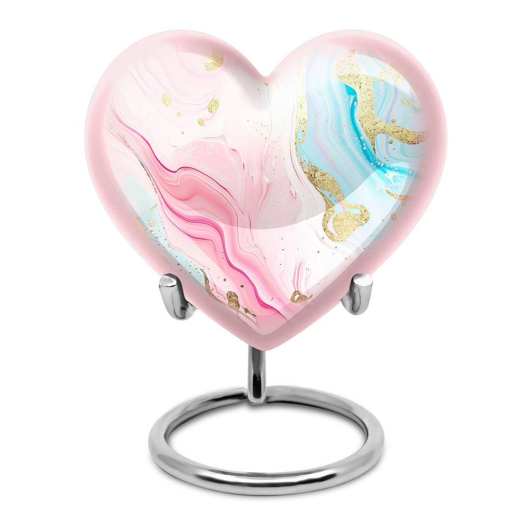 YATHABHISA Pastel Rainbow Marble Large Heart Urn for Human Ashes, Memorial Decorative Container, Small Funeral Cremation Jar for Women & Adult Male