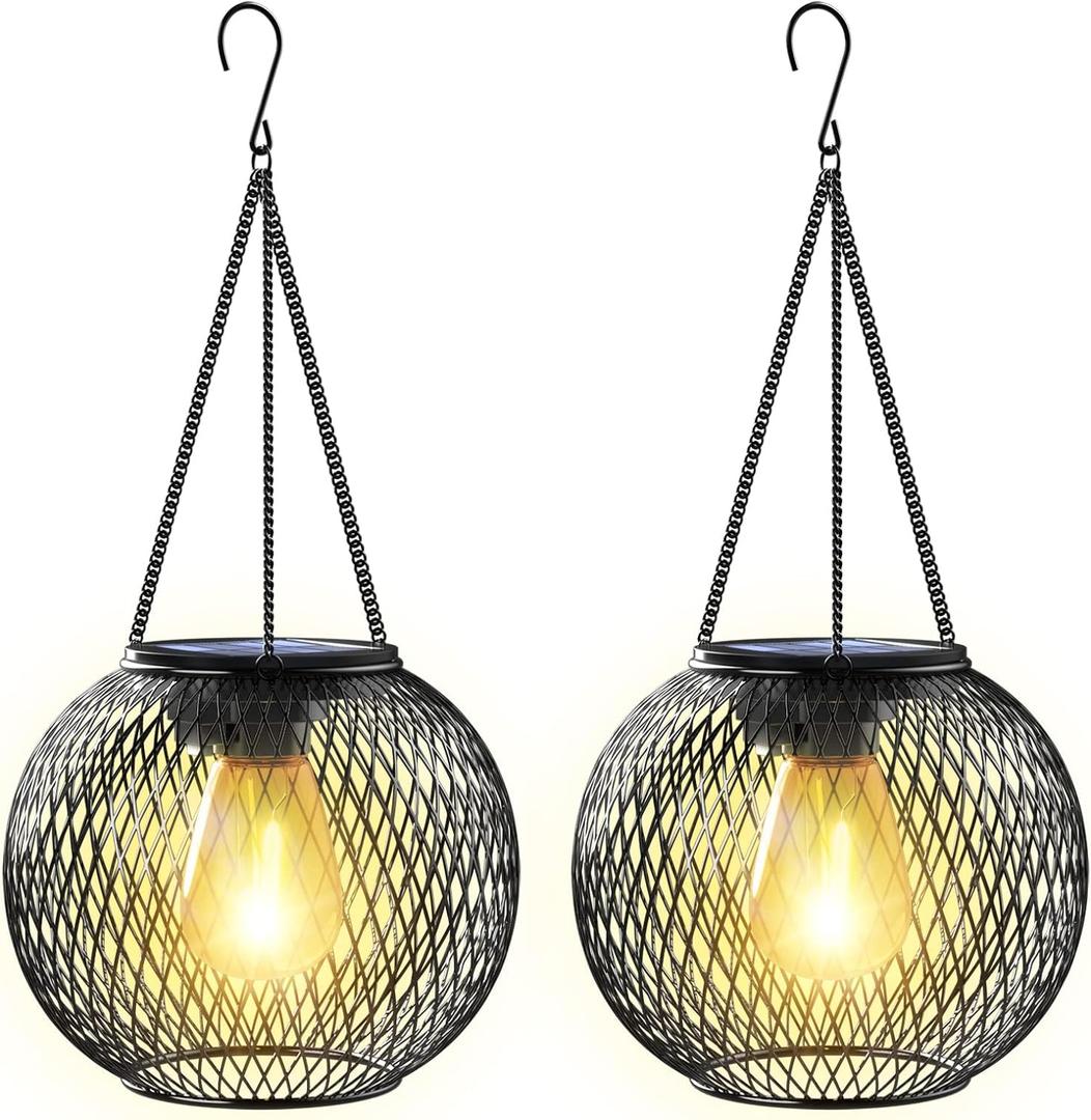 Solar Lantern Outdoor Waterproof, KagoLing Upgraded Hanging Solar Lights Outdoor Garden Decorations Decorative Lighting Solar Powered Waterproof Tree Lantern for Garden Yard Patio Pathway, 2 Pack