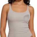 SUUKSESS Women Padded Cotton Ribbed Tank Tops Casual Summer Going Out Sleeveless Scoop Neck Basic Cami Tops (Beige, XS)