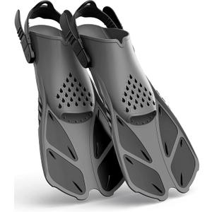 Greatever Snorkel Fins Adjustable Buckles Open Heel Swim Flippers Travel Size Short Swim Fins for Snorkeling Diving Swimming Adult Men Womens (Kids JR (US Size 9-13), Black)