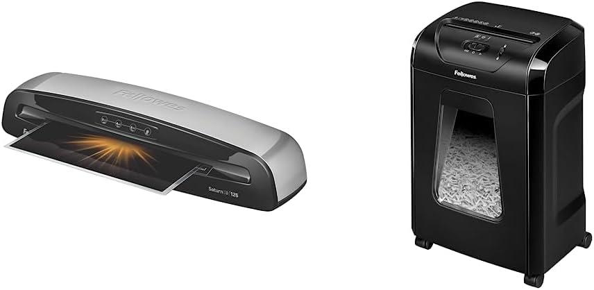 Fellowes Saturn 3i 125 Thermal Laminator Machine, 12.5 inch, Fast Warm-Up, Jam-Free Design (5736601) & Powershred 12C15 12-Sheet Crosscut Paper Shredder, Black 4014401