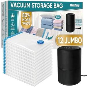 MattEasy Vacuum Storage Bags with Electric Air Pump, 8 Jumbo (39.4x27.5in), Space Saver Bags with Pump, Storage Vacuum Sealed Bags for Clothes, Comforters, Blankets, Bedding
