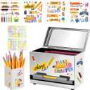 Pencil Dispenser for Classroom Stainless Steel Pencil Holder for Desk, Pencil Dispenser Set with Silicone Organizer & 5 Stickers, Back to School Classroom Must Haves Teacher Supplies (Silver)