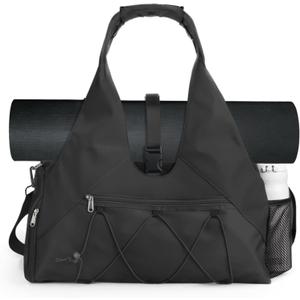 Forestfish Gym Bag For Women With Yoga Mat Holder & Shoe Compartment & Wet Dry Storage Pocket & Adjustable Strap (Black)