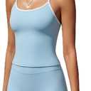 SUUKSESS Women 2 Piece Workout Sets High Waisted Tummy Control Biker Shorts Halter Padded Tank Tops