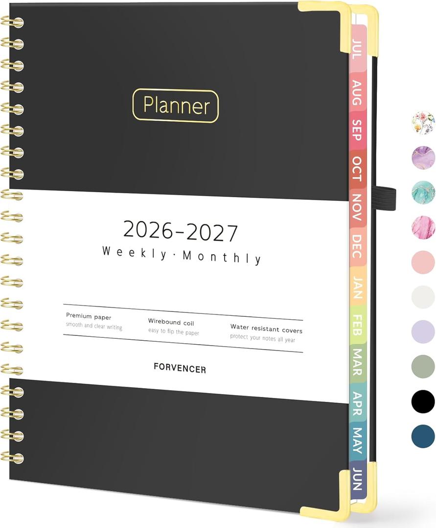 Forvencer Academic Planner 2026-2027, Hardcover Calendar Planner Weekly & Monthly, July 2026 - June 2027, 8.5" x 11", Daily Agenda with Tabs, College School Organizer for Student Teacher, Black