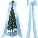 118x28 Inch Extra Large Wedding Bow Giant Wall Satin Bow Decoration with Long Streamers Huge Oversized Topper Decor for Room Backdrop Tree Topper Holiday Party Door(Blue,Satin)