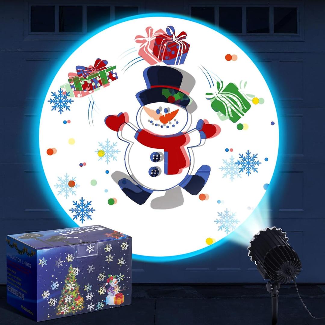 Christmas Snowman Projector Outdoor Light with 1 Film Slides Holiday LED Reflectors Waterproof Landscape Decorative Rotation Lighting Movement Projection Lamp for Yard Outside Decor