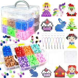 10mm Large Fuse Beads Kit for Kids,12 Colors XL Fuse Beads Set with Storage Box, Ironing Papers,Pegboards Booklet and Accessories,DIY Art Craft Toys Gifts for Girls & Boys Age 3+ Birthday Christmas (white)