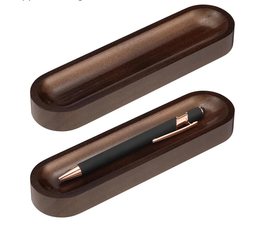 Chunful Set of 2 Black Walnut Pen Tray Wood Pen Holder Wooden Pencil Holder for Desk Multiple Use Desk Writing Stationary Organizer Office School Supplies Storage