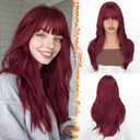 BARSDAR Burgundy Red Layered Wig with Bangs - 20 Inch Red Layered Wig with Bangs for Women - Natural Looking Soft Wavy Synthetic Wigs Straight Layers Haircut Fringe Daily Party Halloween