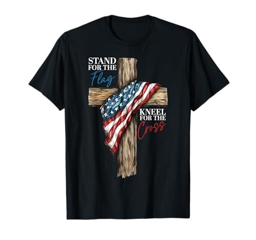 Stand for The Flag Kneel for The Cross Patriotic Faith T-Shirt 3XL