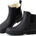 Furuian Women's Rain Boots with Plush Lining Chelsea Boots Women Snow Boots for Women Lightweight Rubber Boots Winter Ankle Rain Boots Non-slip Waterproof Outdoor Work Shoes, Fishing, Gardening (9.5, Black)