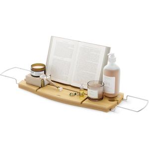 Umbra Aquala Bathtub Tray Extendable Caddy with Book Stand and Wine Glass Holder, Natural (71.1 x 21.6 x 3.8 cm)
