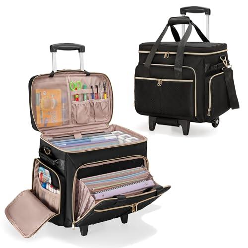 Prokva Rolling Teacher Bag with Wheels, Teacher Tote Bag with Detachable Trolley, Fits for 15.6" Laptop, Black (Patent Design) (Trolley Not Included)