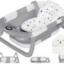 MoreFeel Collapsible Baby Bathtub for Newborn with Thermometer & 1 Hooded Towel & 1 Soft Floating Cushion,Portable Travel Bathtub with Drain Hole, Durable Foldable Baby Tubs for Infants to Toddler