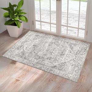 Washable Entryway Rug 2x3 | Non Slip Rugs Runners for Hallways, Entryways, Kitchens, Bathrooms, Bedrooms | Ultra-Soft Flannel Carpet Kitchen Rugs with Rubber Backing (Light Grey, 2x3)