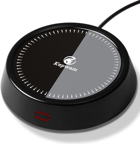 Kepwam Mug Warmer - 25W Coffee Warmer for Desk Auto Shut Off, 3-Level Temp with Indicator Lights, Smart Candle Warmer Plate, Cup Warmer Heated Coaster for Coffee, Milk, Tea, Safely Use for Office/Home