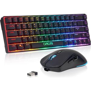 CHONCHOW 60% Wireless Gaming Keyboard and Mouse Combo, RGB Backlit Rechargeable LED Light Up Keyboards,Wireless Gaming Mouse and Keyboard for Xbox PS4 PS5 PC Laptop -Black