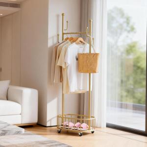 Free Standing Rolling Clothes Rack with Wheels Coat Rack - Golden, 13.78"D x 24.64"W x 7.87"H