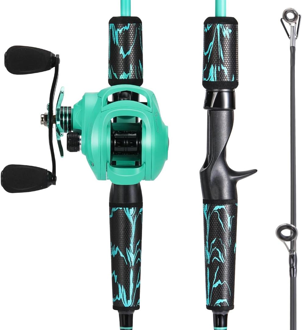 One Bass Fishing Rod and Reel Combo, IM6 Graphite 2Pc Blank Baitcasting Combo with SuperPolymer Handle