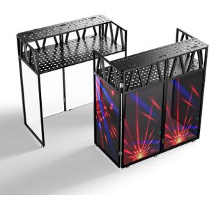 Portable DJ Booth, 2-Tier Foldable DJ Table Stand, DJ Facade Booth Table, 40" x 20" - Double Layer