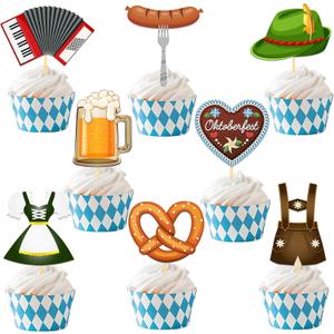 24Pcs Oktoberfest Cupcake Toppers, Beer Day Cake Topper, Bavarian Festival Cake Picks for Beer Theme Party Supplies, Oktoberfest Party Decorations (Oktoberfest B)