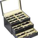 AUTOARK Leather 24 Piece Eyeglasses Storage and Sunglass Glasses Display Drawer Lockable Case Organizer, Black, AW-095