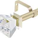 3/4 Inch Single Window Curtain Rod with Diamond Acrylic Finial,66-120 inch,Champagne Gold