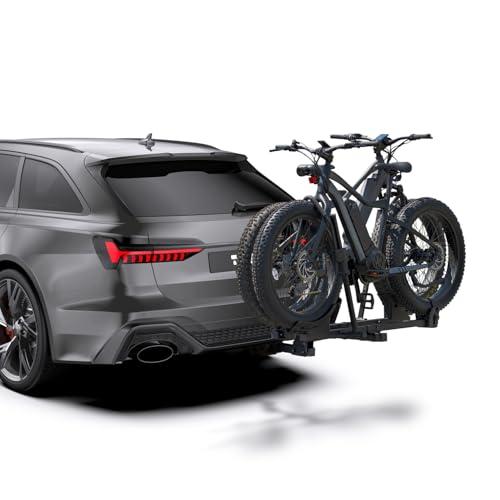 TANX Bike Racks for Ebikes,Fat Tire Bike Rack for Tow Hitch 2-Bike, Smart Tilting Platform for Standard E-Bikes, Fits 2-Inch Receiver Black