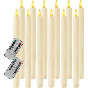 12PCS Flameless Taper Candles with 3D Flickering Flame Battery Operated Candles with 2 Remote with Button Cell Battery 10 Inch Ivory LED Candlesticks Window Candle for Christmas Home Decor
