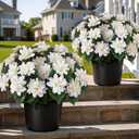 2 Set of Artificial Dahlia Topiary Ball Trees - Fake Silk Dahlia Flower Bushes, UV Resistant Faux Floral Shrub Potted for Front Door Porch Farmhouse Wedding Outdoor Decor (White)