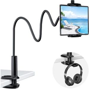 KDD Gooseneck Tablet Stand, 360 Adjustable Phone & iPad Holder for Bed and Desk, Flexible Arm Mount Clip for Video Recording, Bedside & Headboard Clamp for iPad Pro 12.9, Mini, Switch(4.7-12.9") (Regular)