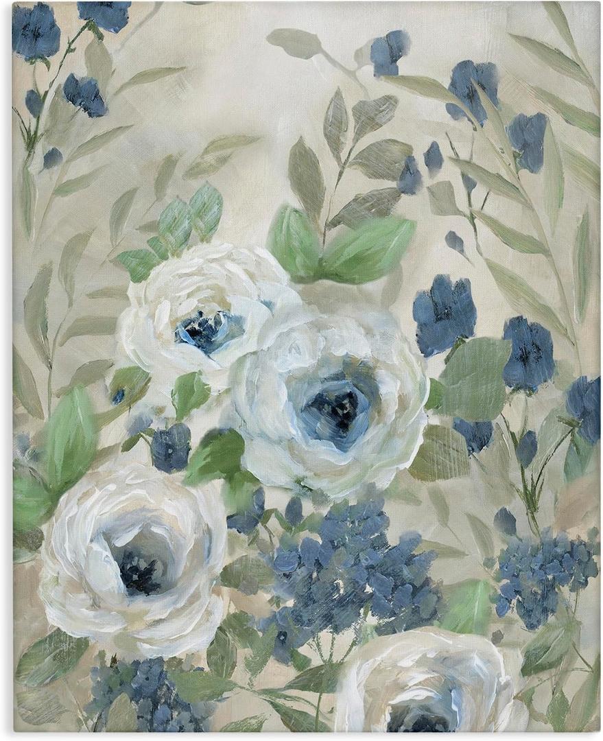 Stupell Industries Muted Blue & White Blossoms Canvas Wall Art Design by Nan, 24 x 30 | Stupell Industries | 24 x 30 Inches, Easy to Hang and Sturdy, Made in USA, by Nan