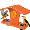 Oriole Feeder, Oriole Feeders for Outdoors, Wooden Feeder for Oriole Birds with Pegs for Orange Halves, 6 Removable Cups for Jelly or Jam,Fruit,Nectar or Seed, Orange