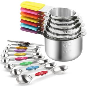 16 Pcs Magnetic Measuring Cups and Spoons Set - 304 Stainless Steel with Double-Sided Measurement Markings, Stackable Design, N52 Strongest Magnets & Leveler for Dry/Liquid Ingredients