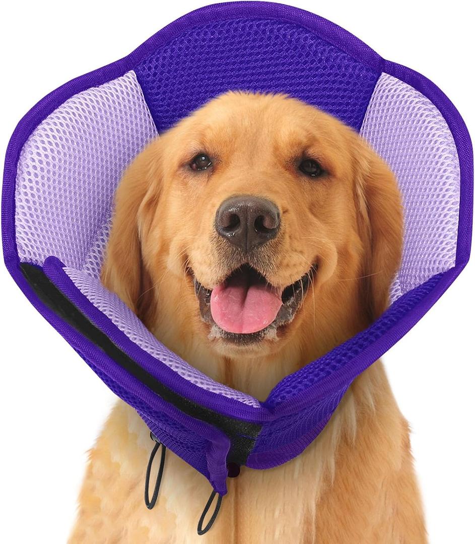 Dog Cone - Soft Cone for Dogs to Stop Licking, Pet E-Collar Alternative After Surgery, Adjustable Pet Recovery Collar for Wound Healing, Purple Large