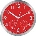 WOOPHEN 12 Silent Wall Clock, Battery Operated Non Ticking Glass Cover Silver Aluminum Frame Wall Clocks for Office, Home, Bathroom, Kitchen, Bedroom, School, Living Room(Red)