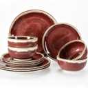 Sweejar 12 Pieces Ceramic Dinnerware Sets for 4, Burgundy Red