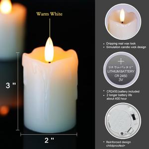 Homemory Flameless Votive Candles with Timer Remote,2" x 3" Real Wax, Realistic Black Wick Battery Operated Pillar Candles, 3 Pack for Wedding, Party and Holiday Decoration