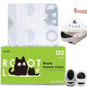 Cat Litter Box Robot 4 and 3 Waste Bags, 120 Pack Automatic Litter Box Bags, Thick Heavy Duty Cat Litter Box Liner Bags 25.2 x 15.7 IN