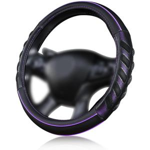 Flying Banner car Steering Wheel Cover Faux Leather Massage Universal fit 3D Honeycomb Hole Anti-Slip Sporty 15 Inches (Purple Black)
